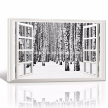 3D Window View Wall Decor Forest Canvas Art / Birch Tree Canvas Print Vente en gros / Paysage d&#39;hiver Décoration intérieure Art de mur